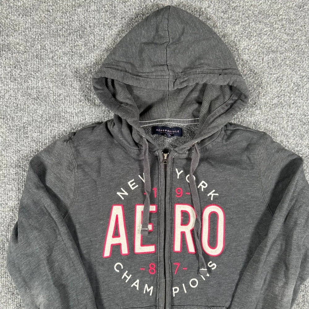Aeropostale Hoodie Womens Size L Gray Graphic Full Zip New York Champions Casual